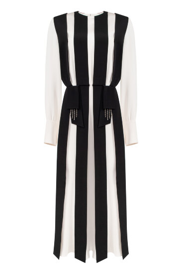 Silk dress with black ribbons